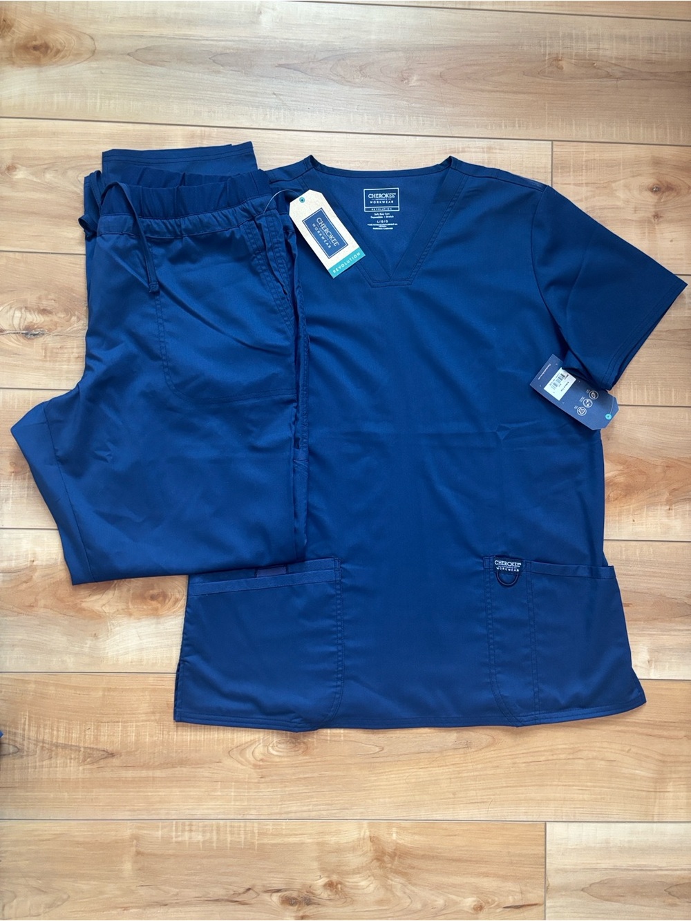 4 sets - Cherokee Workwear Navy Scrub Set - V-Neck Top & Pants sets